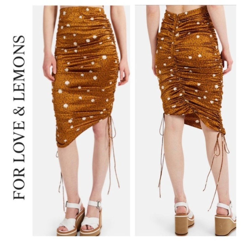 For Love & Lemons Tan Tawney Cheetah Print Satin Skirt